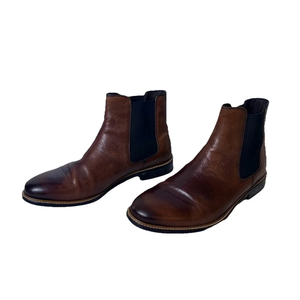 Bacco Bucci Mens Chelsea Ankle Boots Leather Slip On Dress Casual Brown Size 12M